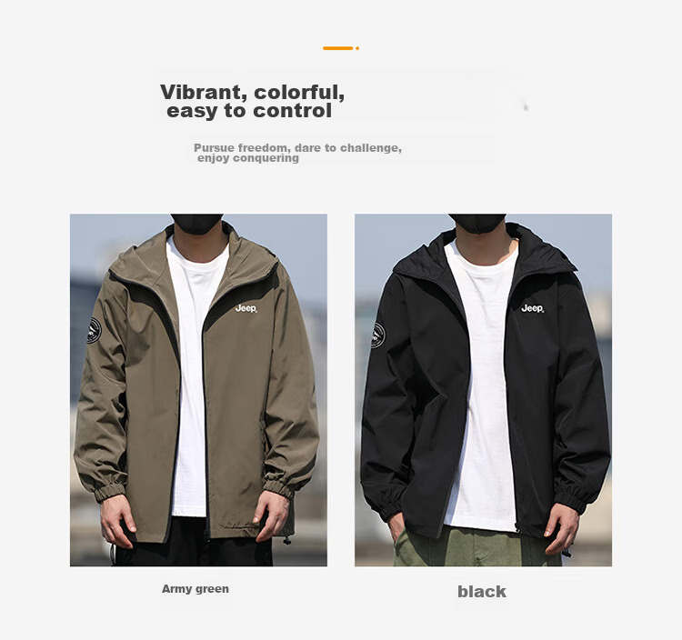 JEEP Men's Hooded Jacket for Spring And Autumn, Loose-Fitting Trendy Casual Clothing, Army Green, 3XL 7