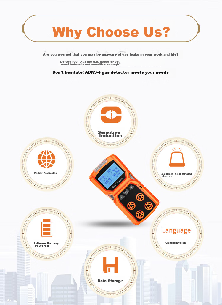EDKORS Four-In Gas Detector, Oxygen, Carbon Monoxide, Hydrogen Sulfide, Combustible Gas Alarm, Confined Space Alarm 9