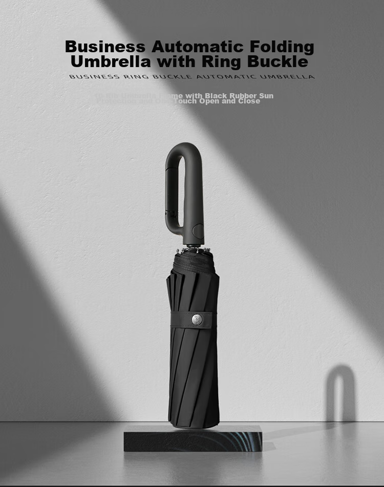C'mon Fully Automatic Umbrella, Three-Fold Large Size, Sun Protection Umbrella, Sunshade Umbrella for Men, Automatic Folding Umbrella with Ring, Black 1