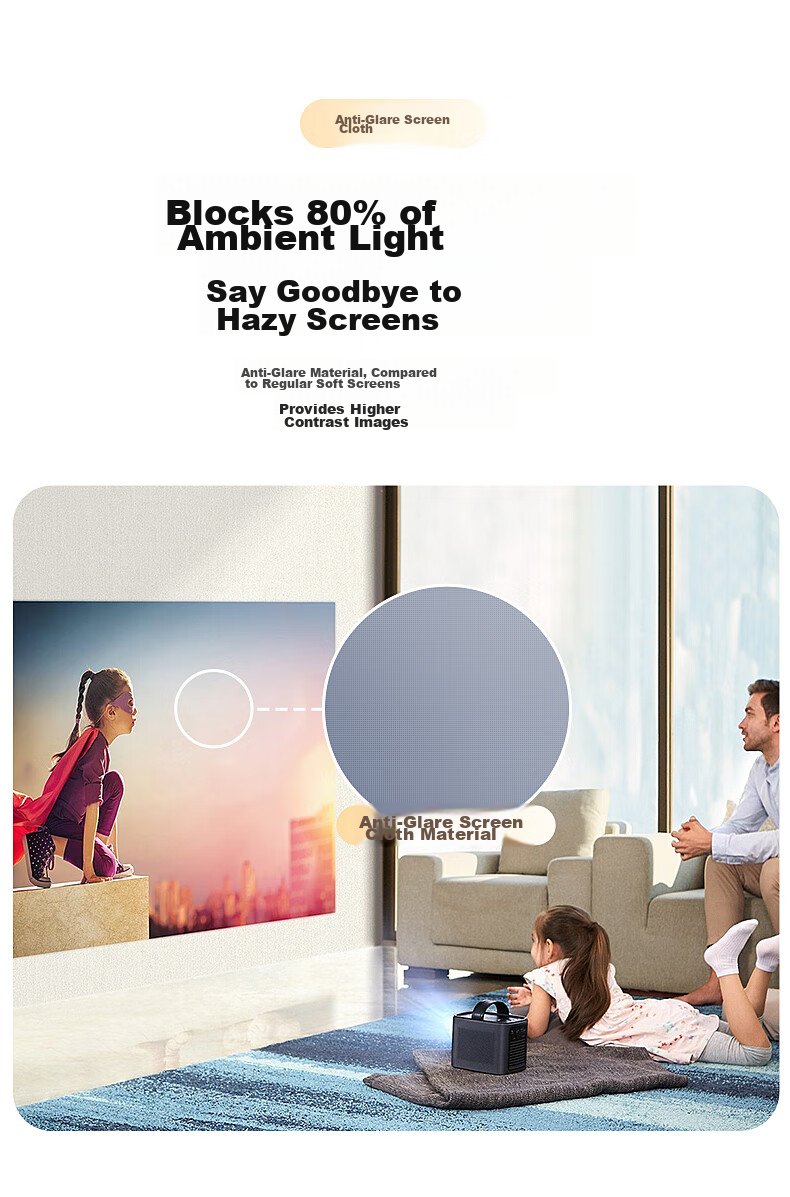 HONGYING HD Anti-Light Projection Screen [Daytime Direct Projection] 80-Inch Home Living Room Bedroom No Drilling Wall-Mounted Simple Projector Scree 2