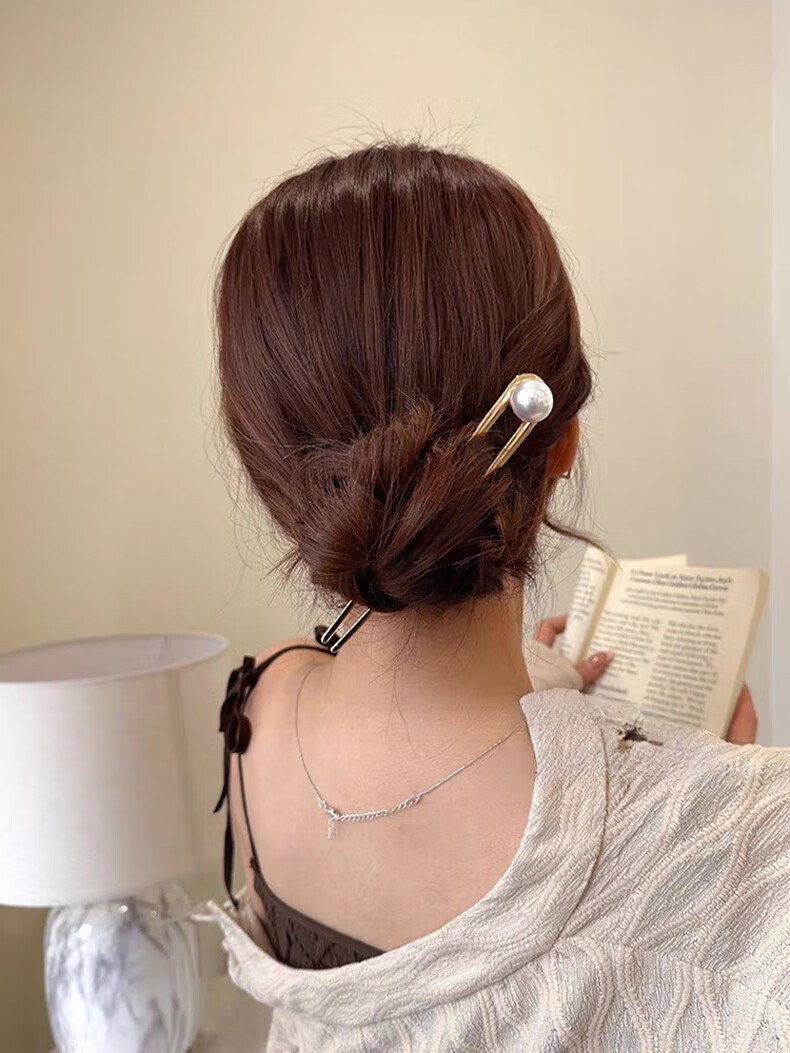 Xiangwan U-Shaped Pearl Hairpin for Women, Simple Hair Stick for Bun Hairstyle, Hair Accessory, Birthday Gift for Girls 9