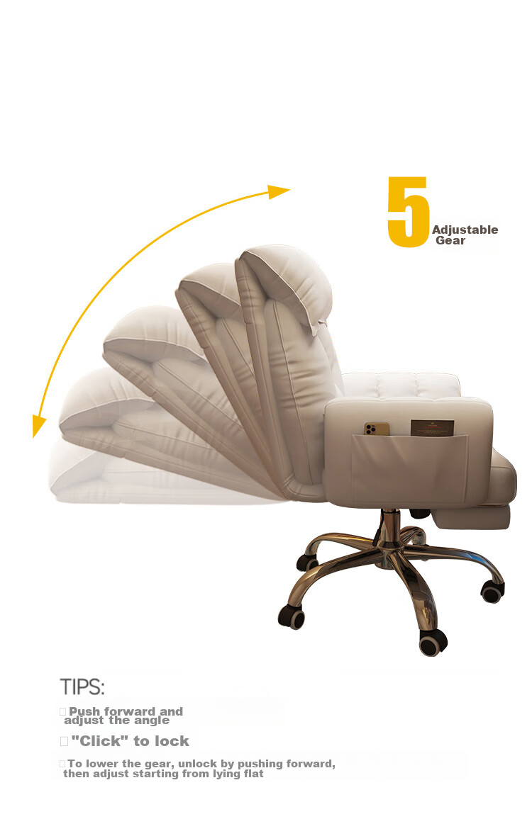 Churong Computer Chair, Home Reclining Lazy Sofa Chair, Comfortable for Long Sitting, Adjustable Height Office Chair, Swivel Nap Ergonomic Chair 3