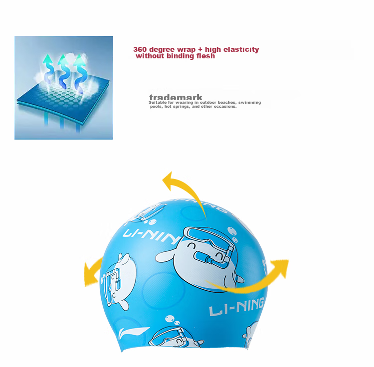Li-Ning Children's Swimming Cap, Silicone Long Hair, Cute Non-Binding Cartoon Print Swim Cap for Boys And Girls, LSJN910-2 Pink 5