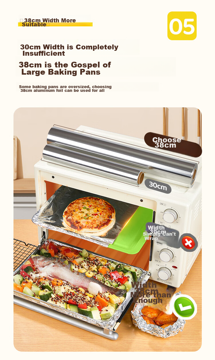 YOUAO Extra Thick Large Aluminum Foil Roll [20 Microns], 100m×38cm, for Air Fryer, Oven, Barbecue, Baking, Commercial Use 7