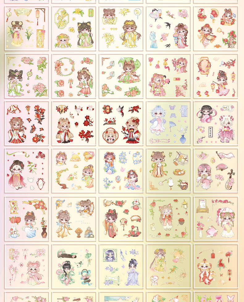 DiLe Journal Sticker Material Set, Cute Cartoon Children's Stickers, Waterproof Transparent Cup Stickers, 100 Pieces, KBX-2316C Shihua Ruomo Gift Set 19
