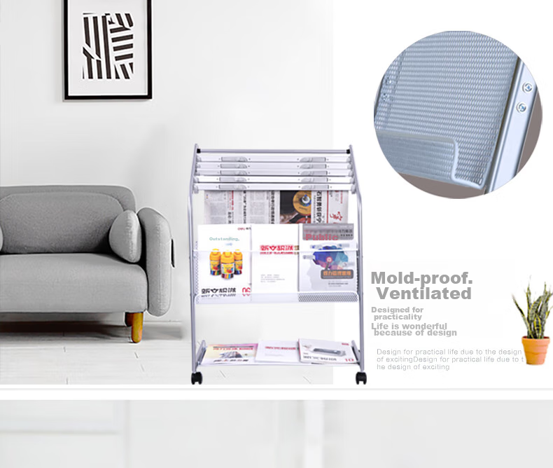 Deli Five-Tier Business Aluminum Alloy Clip Newspaper Rack Magazine Stand Library Bookshelf Newspaper Holder Floor-Standing Display Rack for Promotional Materials, Height 1.05 Meters 5