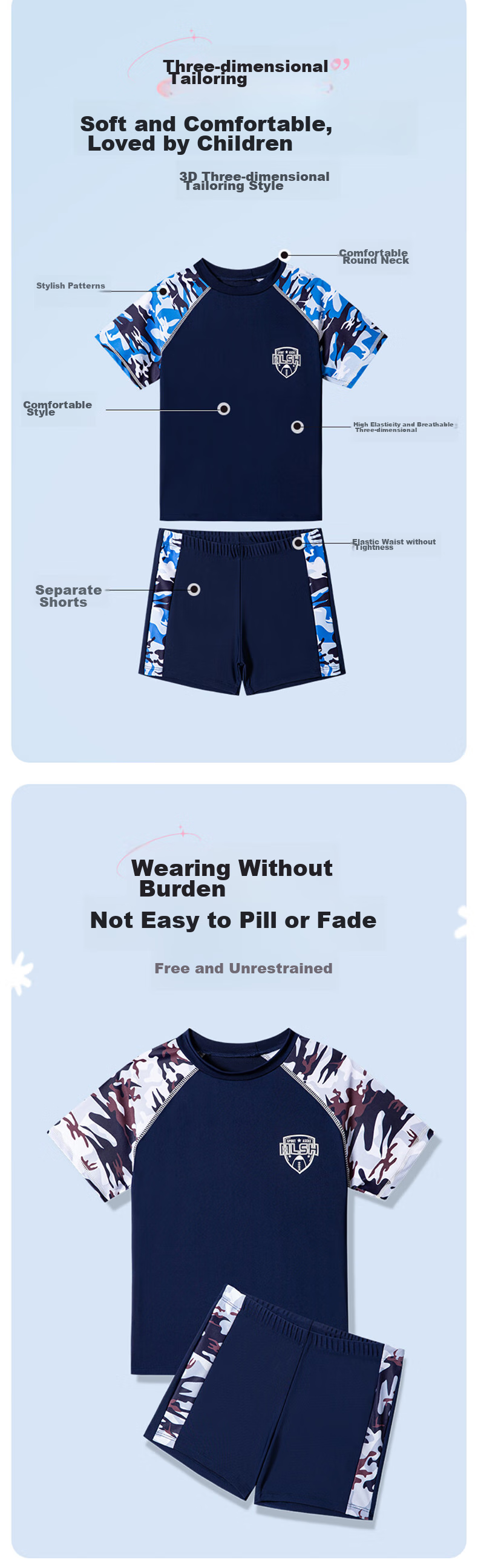 Babyprints Boys' Swimwear Set, Short-Sleeve Two-Piece Swimsuit, Quick-Dry Top And Shorts, Swimming Gear for Older Children, XL Size 5