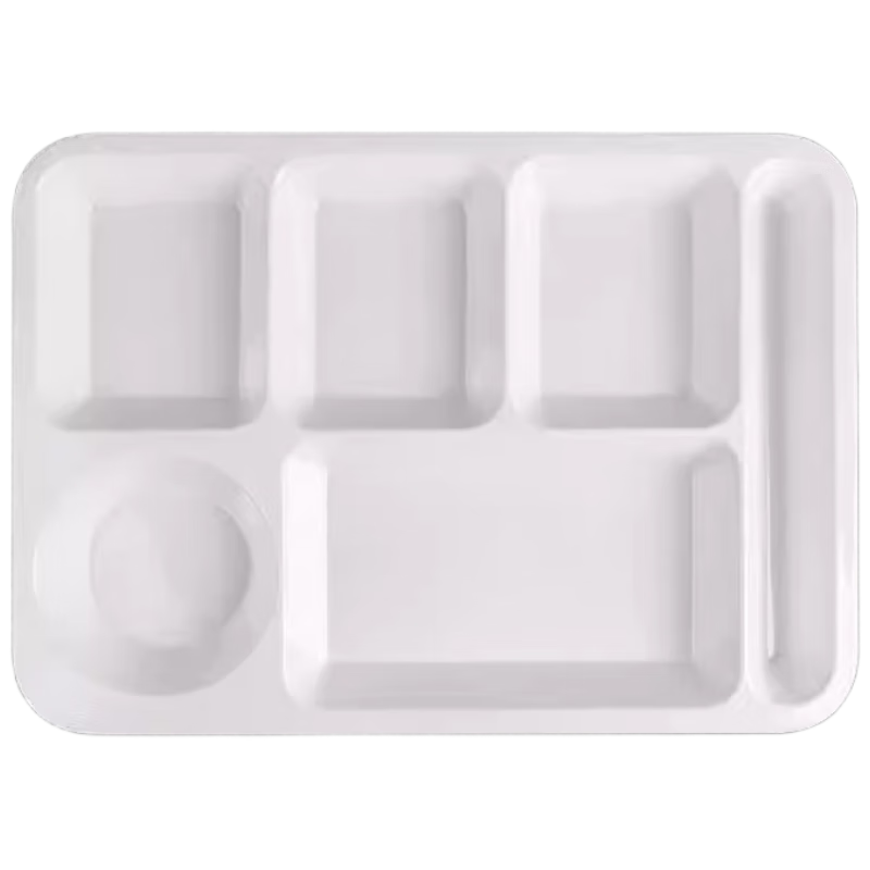Chuwanya Melamine Fast Food Tray, Round Six-Compartment Imitation Porcelain Serving Plate, Commercial Use for Factories And School Cafeterias, Tableware And Meal Box