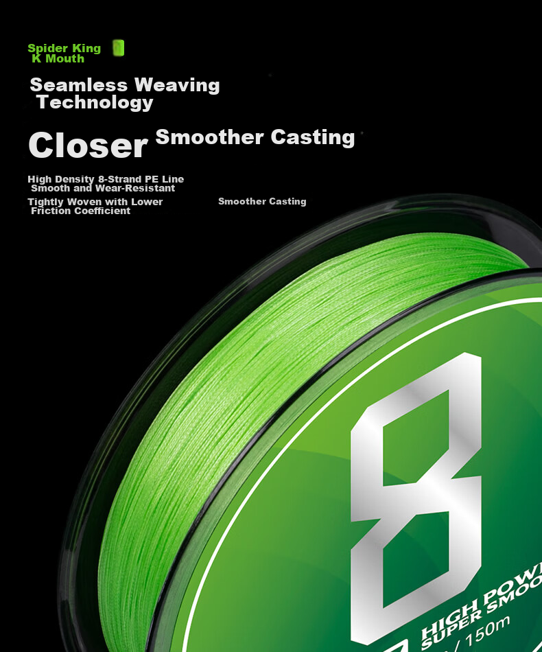 Guowangluya PE Fishing Line, 8-Strand Long-Casting Micro-Lip Bait Special Grass Green Fishing Line, Size 0.8, 150 Meters 5