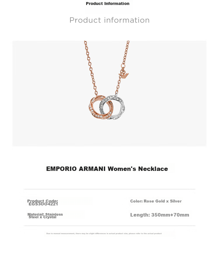 EMPORIO ARMANI Women's Necklace, Rose Gold Double-Ring Pendant, Birthday Gift for Girlfriend, EGS3004221 6