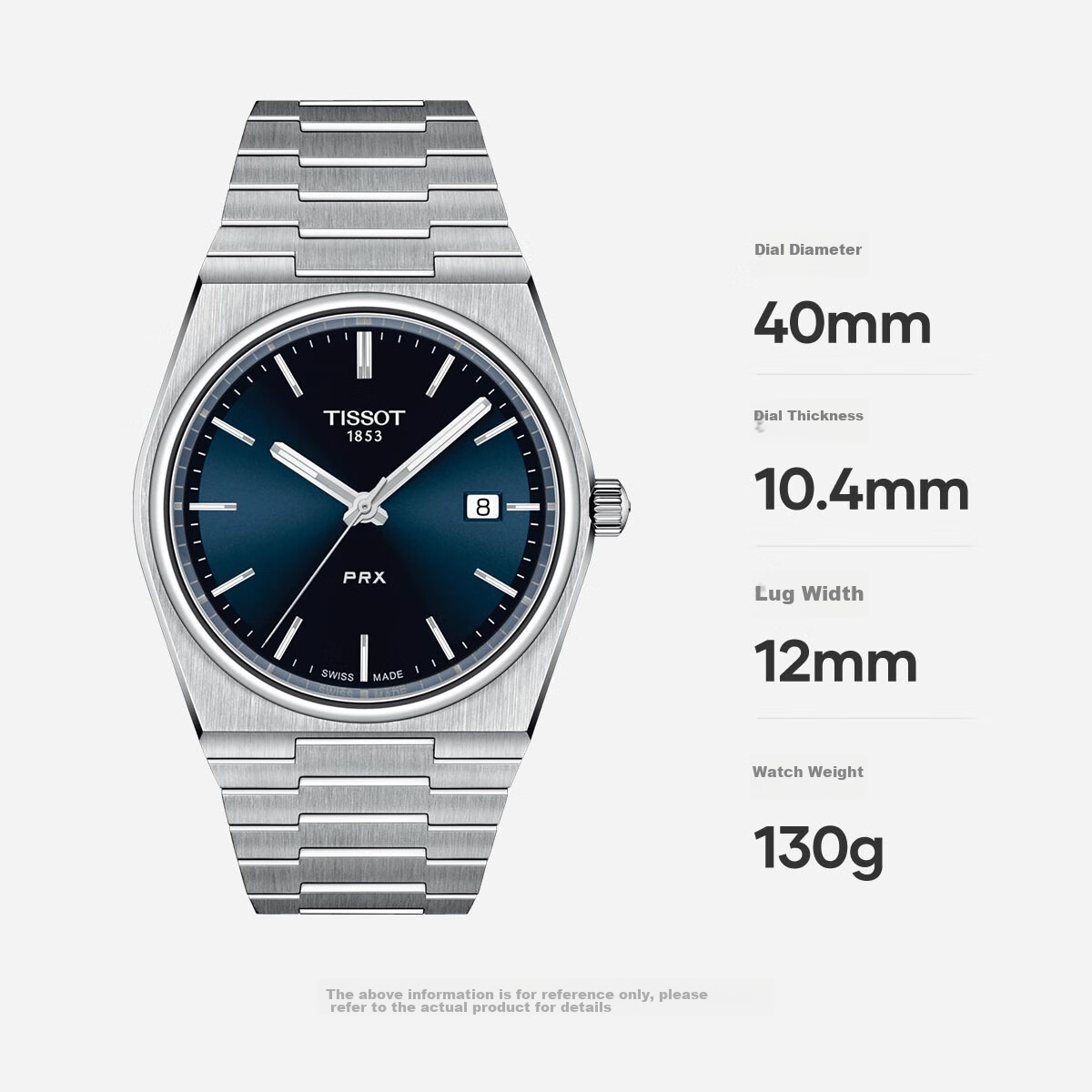 TISSOT PRX Superplayer Series Men's Watch, Swiss Quartz Steel Strap Wristwatch, Fashionable Timepiece, Birthday Gift