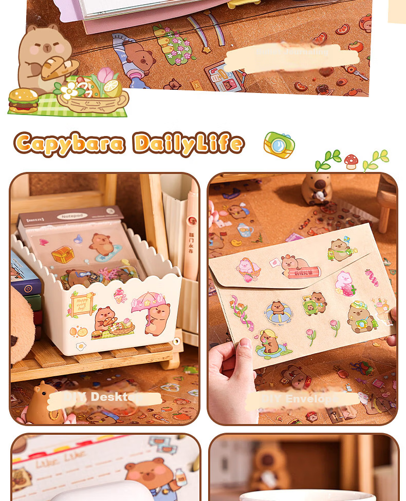 DiLe Journal Sticker Material Set, Cute Cartoon Children's Stickers, Waterproof Transparent Cup Stickers, 100 Pieces, KBX-2316C Shihua Ruomo Gift Set 6