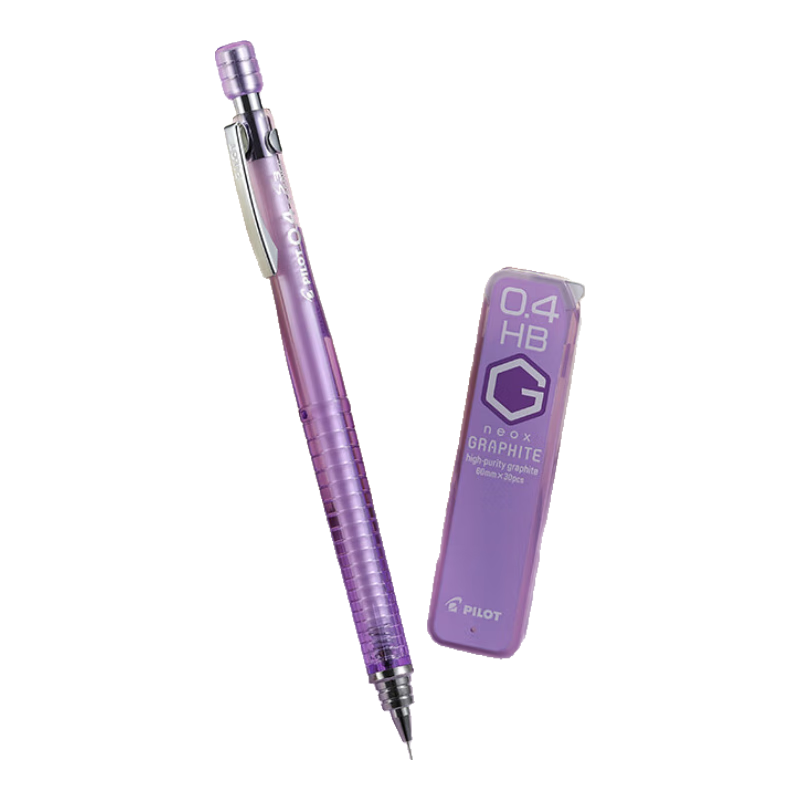 PILOT S3 Drawing Mechanical Pencil 0.4 Student Stationery Mechanical Pencil Sketching Pencil with Eraser Tip Transparent Purple + Neox Graphite Mechanical Pencil Lead 0.4 30-Pack HB