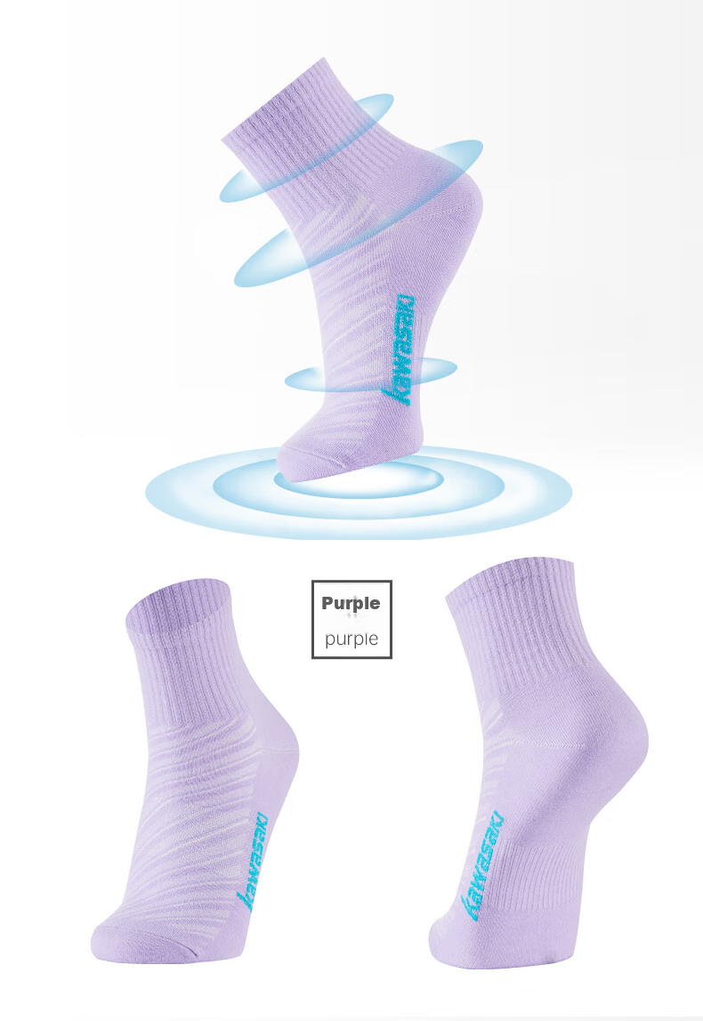 KAWASAKI Badminton Socks Breathable Running Sports Socks for Women A6202 Pink Purple Blue (Three Pairs) One Size Fits All 13