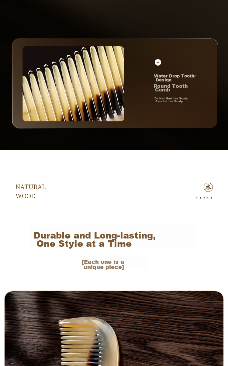 Creative Art Authentic Natural Ox Horn Comb for Men And Women, Massage Meridian Comb, Mid-Autumn Festival Gift for Elders, Teachers, And Girlfriends 4