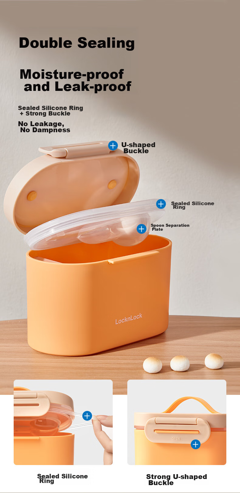 LOCK&LOCK Portable Milk Powder Container, Large Capacity Milk Powder Box, Portable Travel Dispenser Box, Rice Cereal Sealed Storage Container, Snack Storage Jar 2