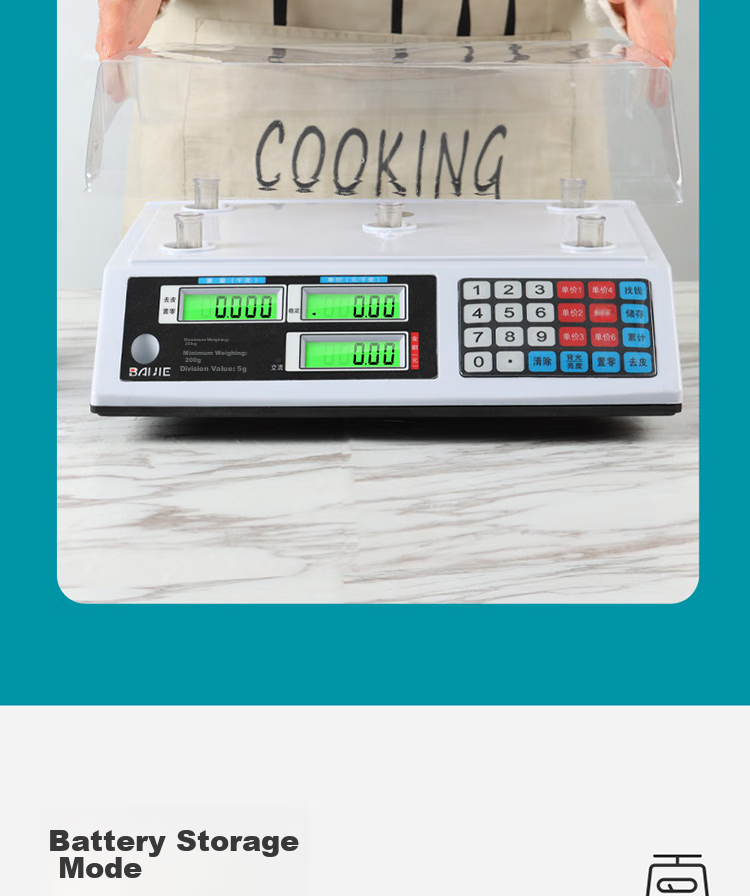 BJ Electronic Pricing Scale, Electronic Weighing Machine, Commercial Food Scale, Grocery And Fruit Electronic Scale, 30KG Flat Surface 7