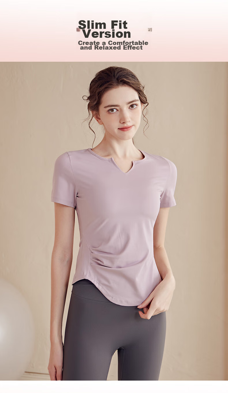 LangSha Women's Short-Sleeve T-Shirt, Spring And Summer Quick-Dry Breathable Training Top, Small V-Neck Fitness Shirt, Professional Running Sports T-Shirt 11