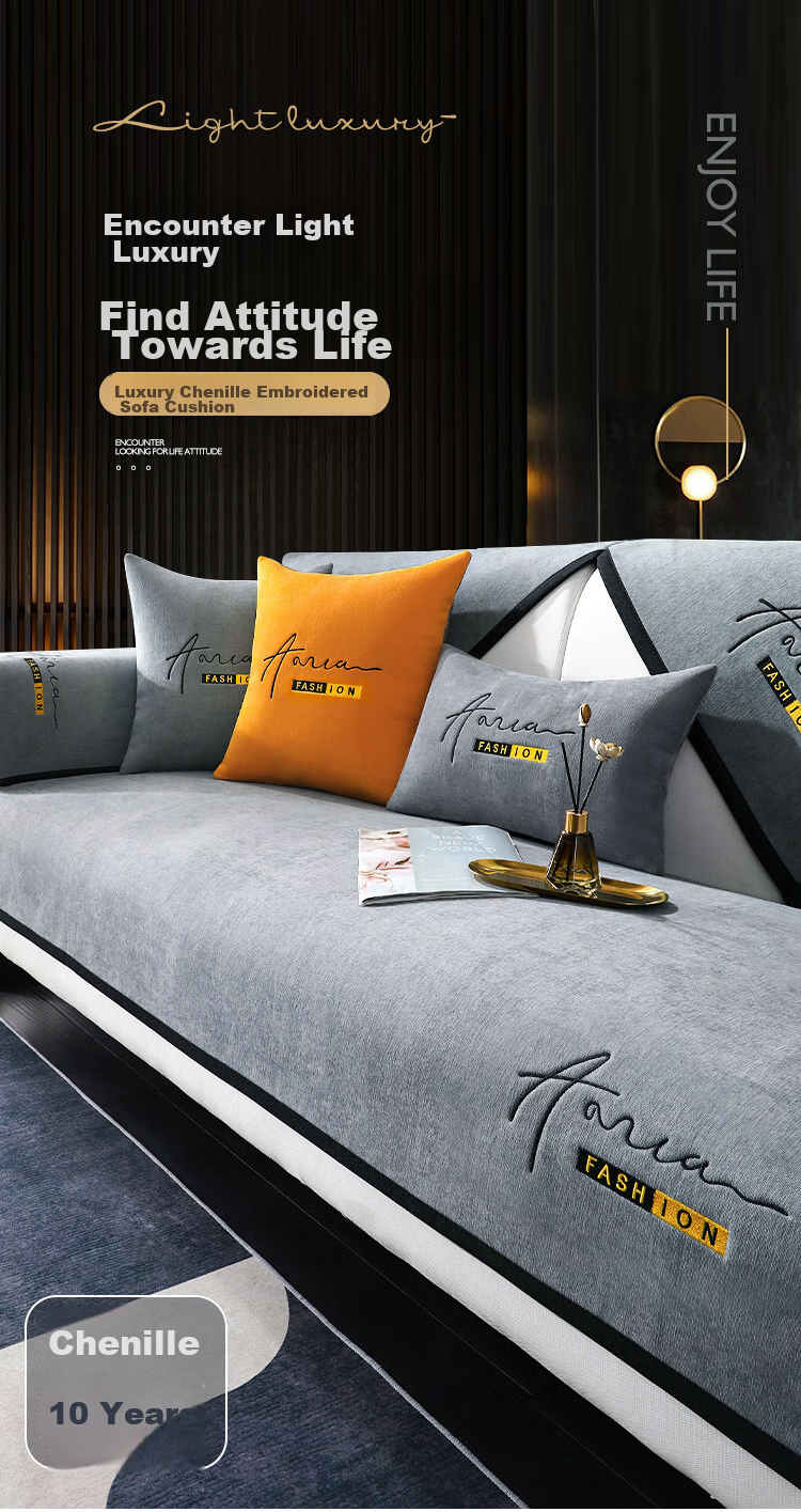 AVIVI Sofa Cushion, Chenille Sofa Cover, All-Season Non-Slip Sofa Slipcover, Bay Window Pad, 90*240 Cm, Gentleman Gray 1