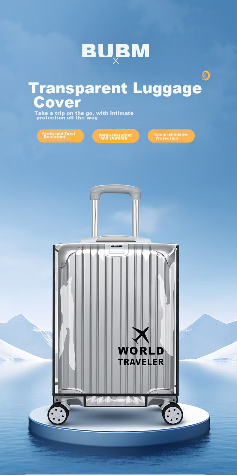 BUBM Luggage Protective Cover, Waterproof Suitcase Bag Strap, Thickened Travel 24-Inch Dust Cover, Trolley Case Transparent Cover 1
