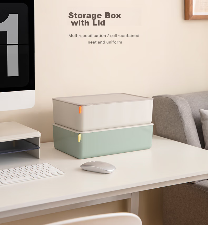 Deli Xdomo Series Storage Box with Lid, Office Desk Makeup Organizer with Silicone Clasp, Green Medium Size XDM12 2