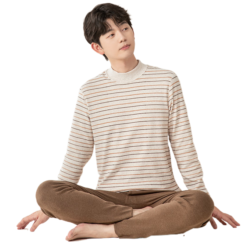 YING BO LUN Youth Kids Thermal Underwear Autumn Set Thickened Cotton Sweater School Uniform Essential 81211 Coffee Stripes 180