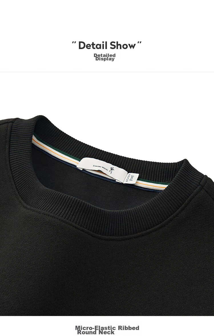 DANCING WOLVES [Xinjiang Long-Staple Cotton] Versatile Round Neck Top for Autumn And Winter, Skin-Friendly Breathable Men's Sweatshirt, 001 Black, Size 170 23