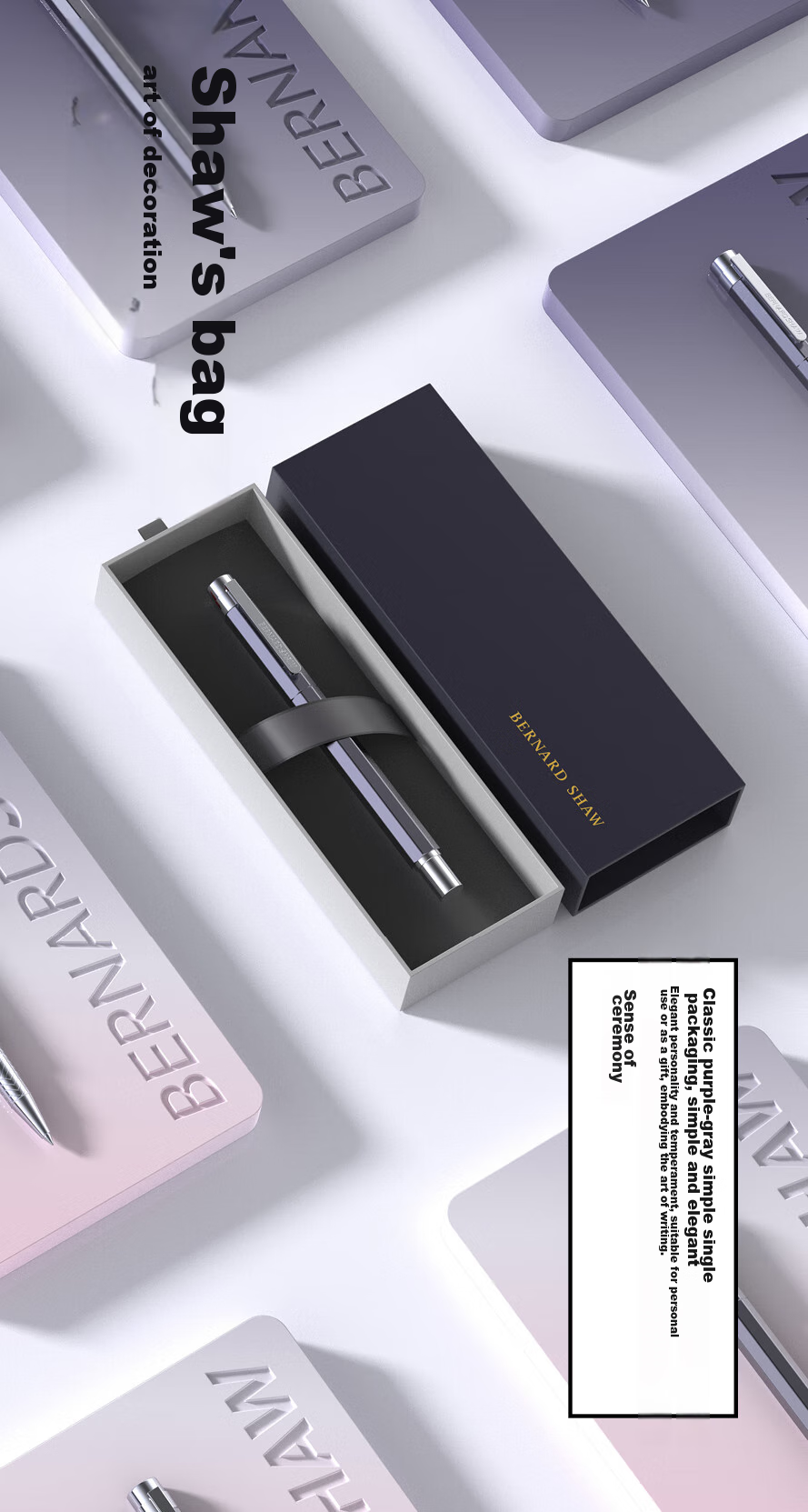 Bernard Shaw Mid-Autumn Festival And National Day Gift Ballpoint Pen, High-End Luxury [Sprite] Cape Misty Blue Ultimate Refill Gift Box Set, Premium Business Office Signing Pen Gift 11