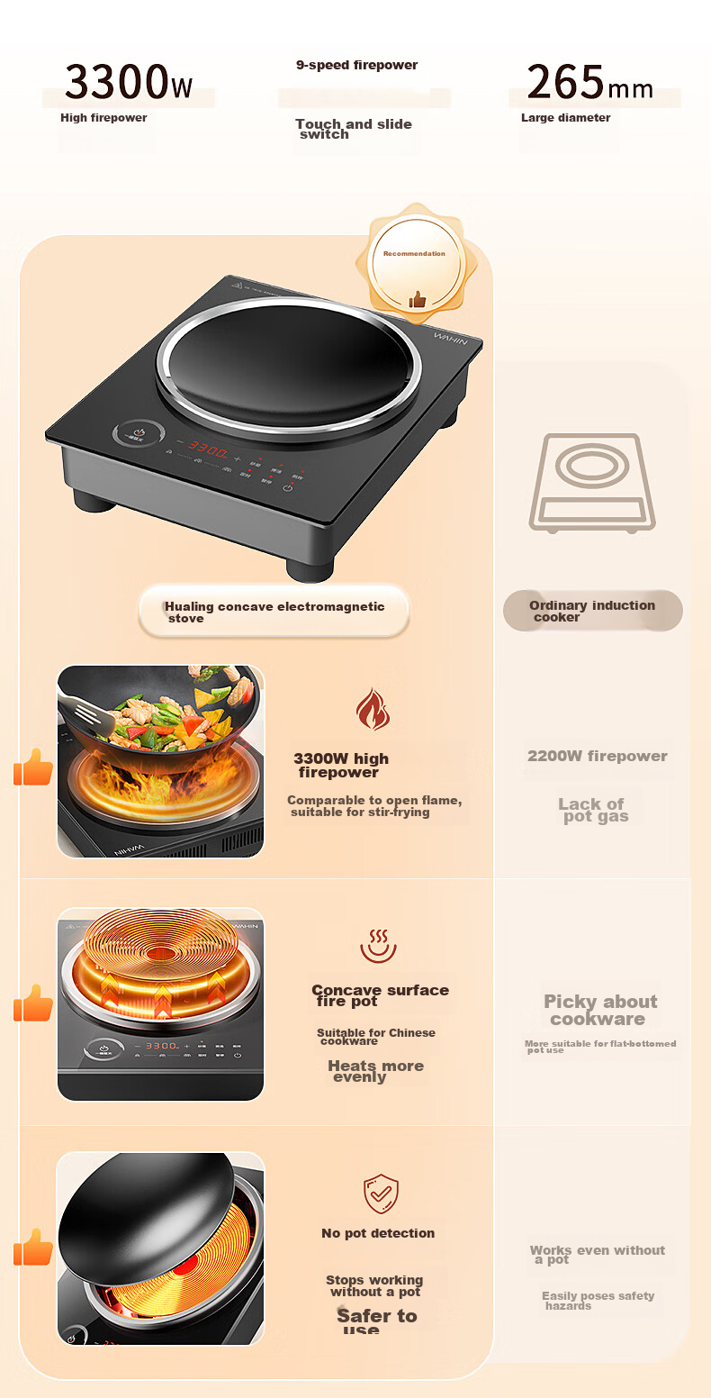 Hualing Midea Electromagnetic Cooker, 2200W High Power, Wide Heat Distribution, Durable And Wear-Resistant Panel, Eight Heat Settings, Waterproof Induction Stove, Hot Pot Cooker WH-E22F02 2