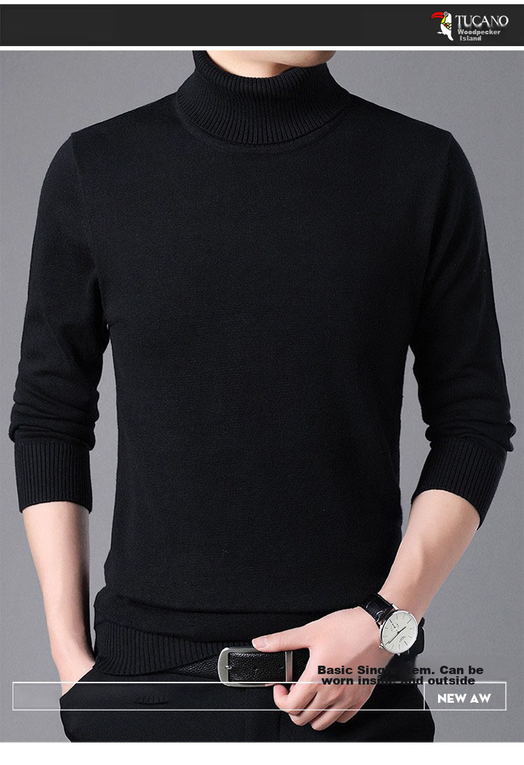 TUCANO Turtleneck Sweater, Men's Fashionable Simple Knit Pullover, Comfortable Warm Versatile Menswear Top Base Layer, Black XL 2