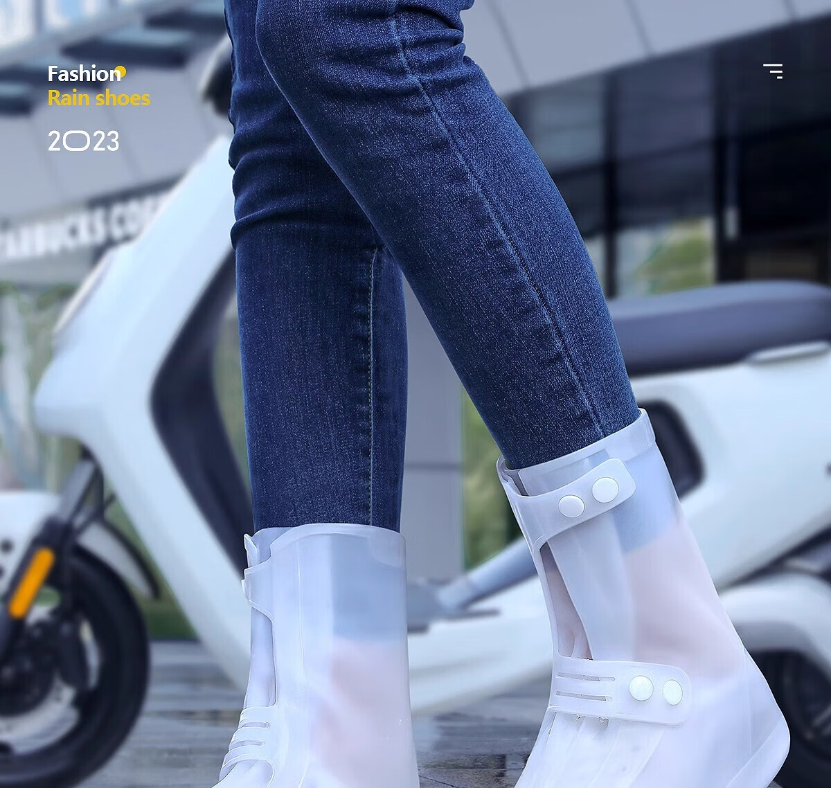 BWNK Waterproof Rain Boots, Non-Slip, Wear-Resistant, Adult High-Top Silicone Thickened Water Shoes, White, Size L 1