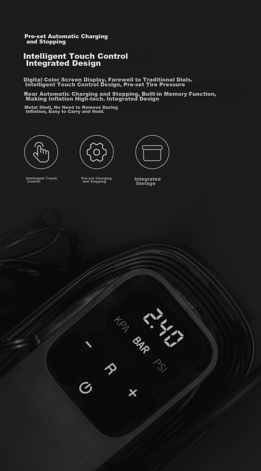 70Mai Car Air Pump, Preset Tire Pressure, Digital Display Portable Tire Inflator, Smart Touch Control, Air Pump 6