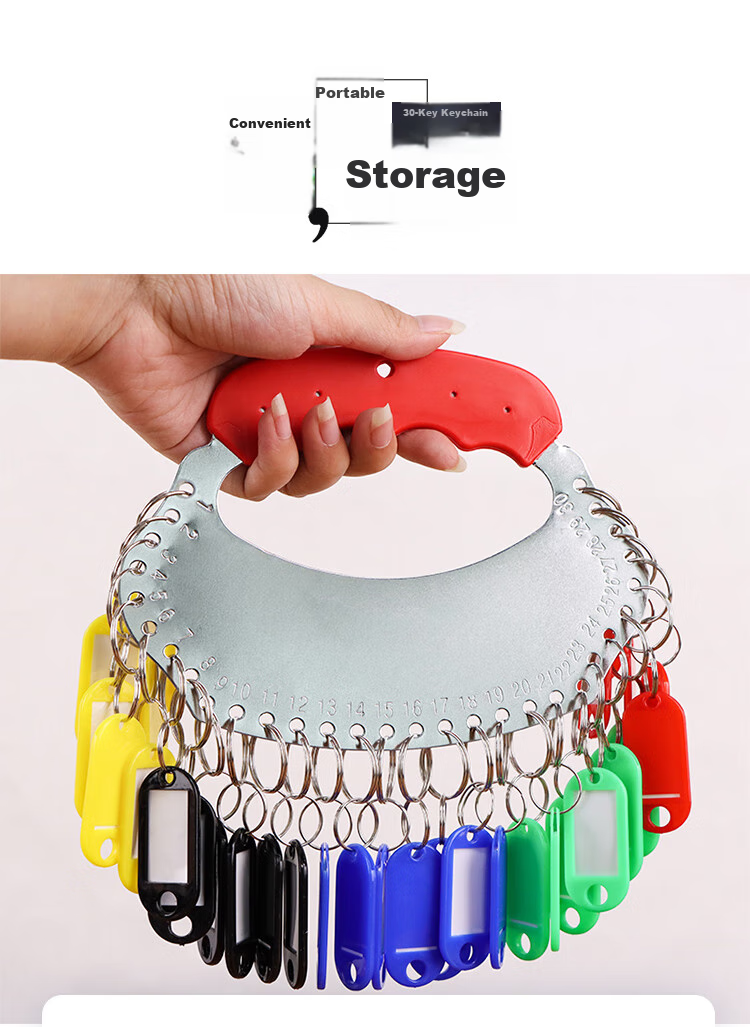 TaTanice Key Organizer, Key Storage Management Tool, Key Ring with Marking, Keychain with Chain, Dorm Handheld Metal Key Management Tag, 30-Slot Red Handle with Marking Plate 1
