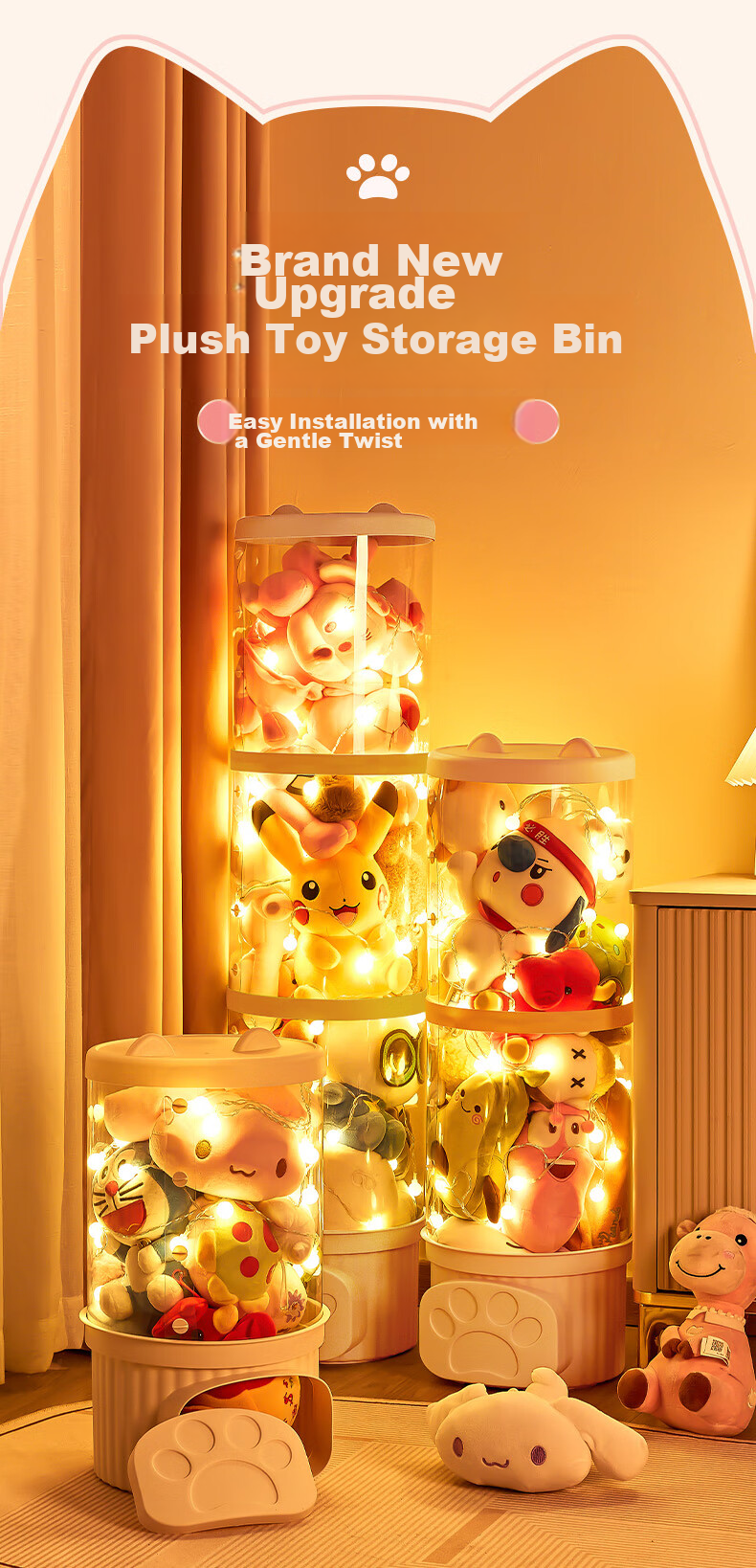 JEKO&JEKO Doll Storage Box, Plush Toy Organizer, Tall Transparent Dustproof Storage Solution, Figurine Display Case, 77cm 1
