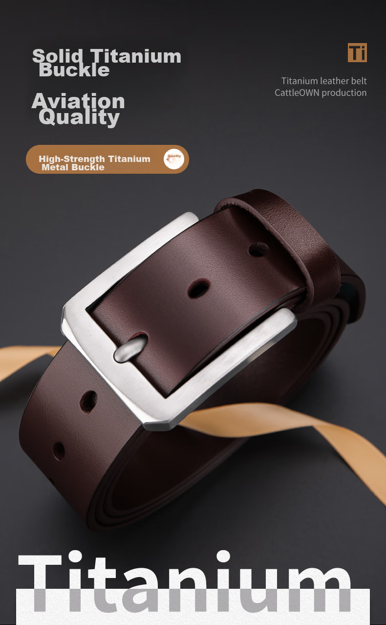 Cattlesboss Titanium Buckle Belt for Men, Luxury Top-Grain Leather Belt, Birthday Gift Box for Men, 3187, Deep Brown, 110cm 1