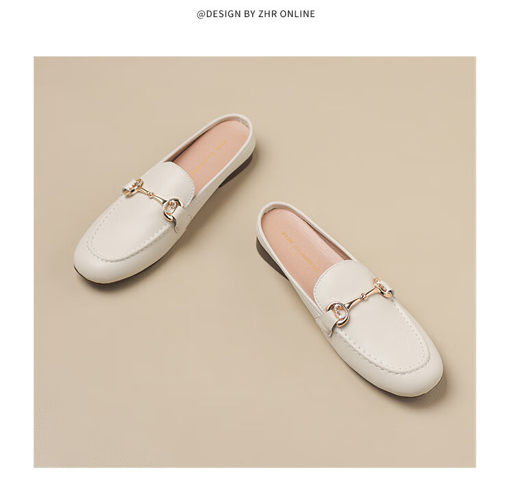 ZHR Women's Slippers, Elegant Closed-Toe Mule Sandals, Simple Slip-On Loafers, AH381T, Apricot Color, Size 37 16