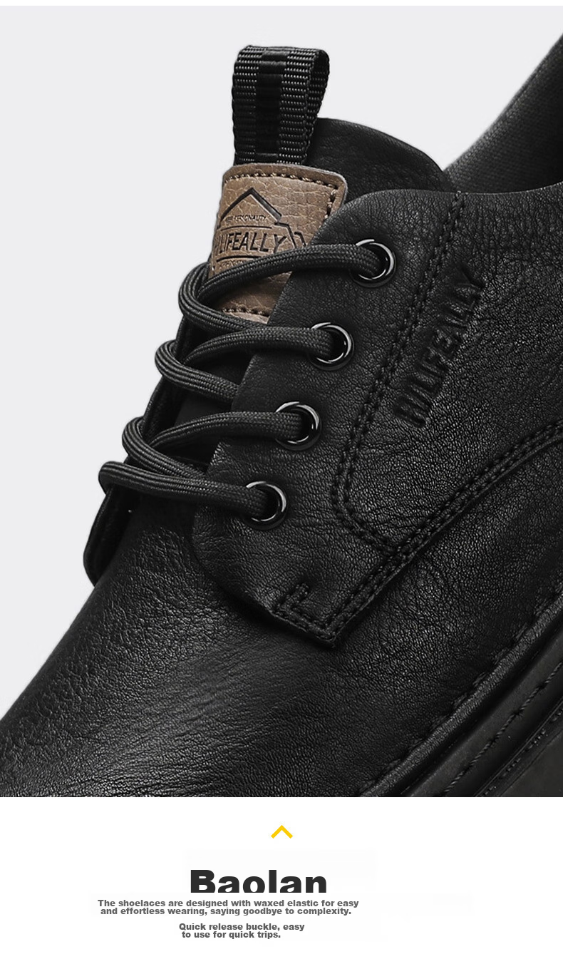 HLA Men's Casual Shoes, Leather Upper Thick-Soled Work Boots, L011 (Height-Increasing Style), Black, Size 42 16