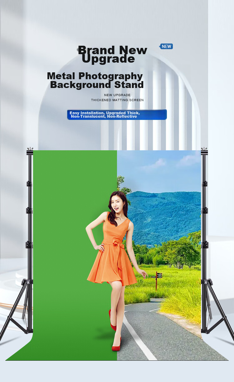 LATZZ 2.7*3 Meter Live Streaming Photography Backdrop Stand, Green Screen Stand, Green Screen Cloth, Chroma Key Photo Background Cloth Stand, Portrait ID Photo Shooting, Thickened Portable Telescopic Gantry Background Stand 2