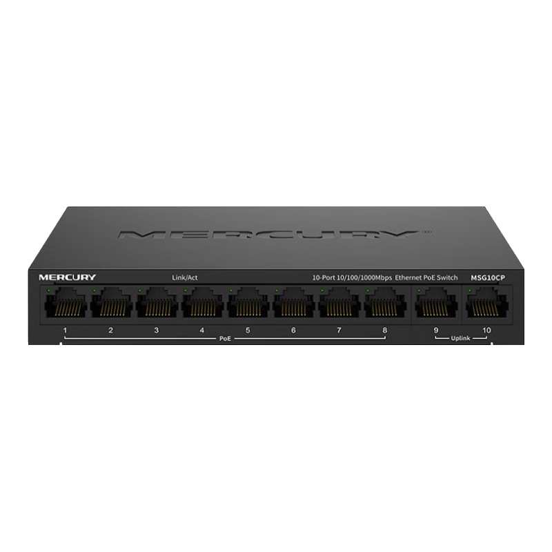 MERCURY 10-Port Gigabit 8-Port PoE Switch, Dual Uplink, Home And Enterprise-Grade Intelligent Monitoring Network Hub Splitter MSG10CP
