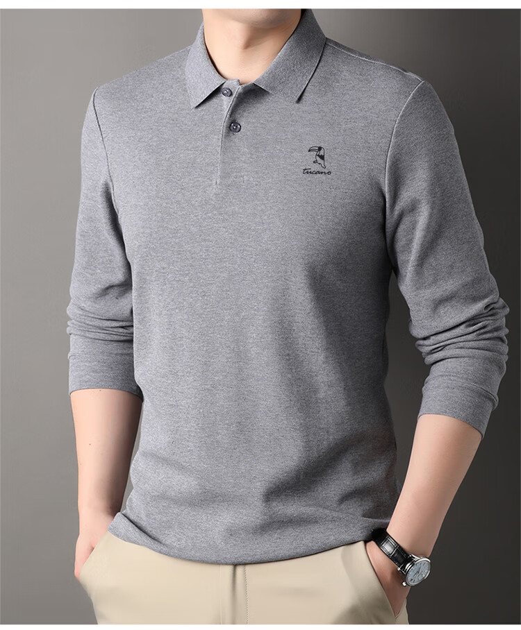 TUCANO Long-Sleeve Cotton Polo Shirt for Men, Business Casual Comfortable Versatile Top, Black, Size 4XL 5