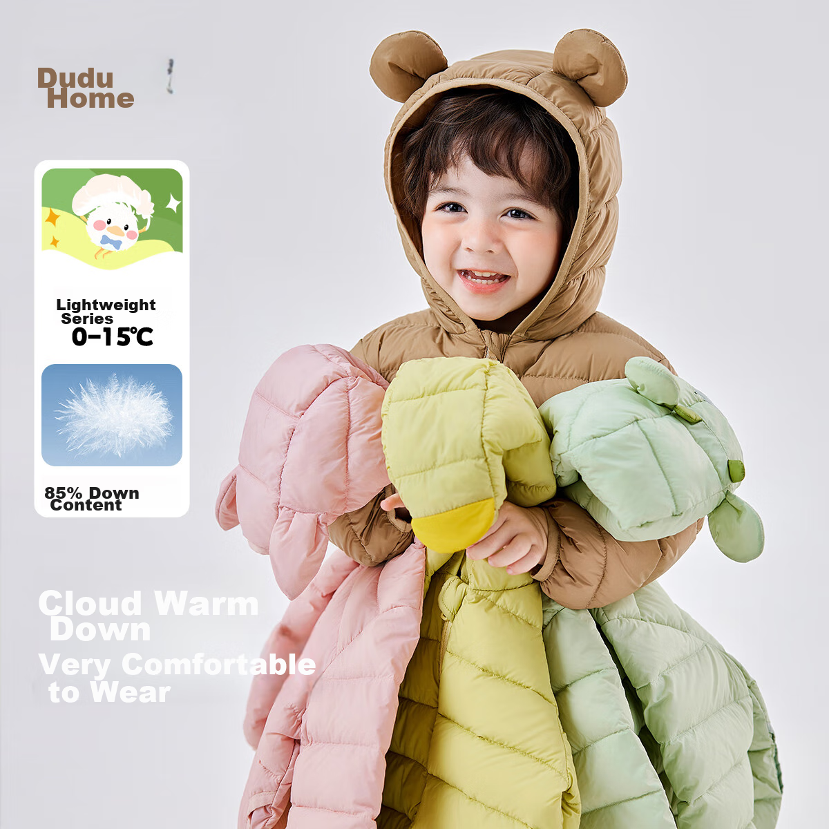 Dudujia Baby down Jacket, New Year Lightweight Children's White Duck Down, Warm Boys' Hooded Coat, Spring Festival Clothing, Black, Size 80
