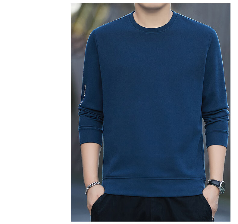 ROMON Men's Sweatshirt Spring and Autumn Long Sleeve Pullover T-Shirt Casual Comfortable Jacket Base Shirt 8170 Black L 7