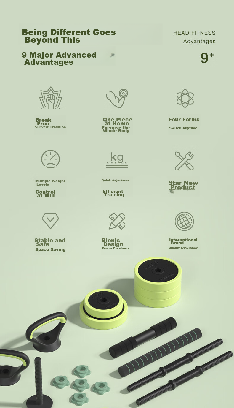 HEAD Dumbbell And Barbell Combination Set for Men, Fitness Equipment with Rubber Coating, Adjustable And Detachable, 20kg Pair 8