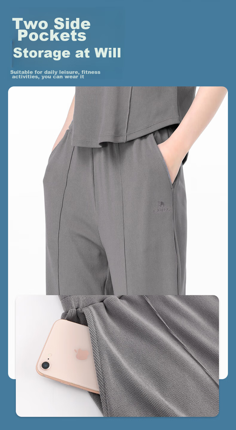 CAMEL Casual Sports Set, New Women's Clothing, Short-Sleeve Jacket, Wide-Leg Straight Pants, Two-Piece Set, Knitted Casual Sportswear 11