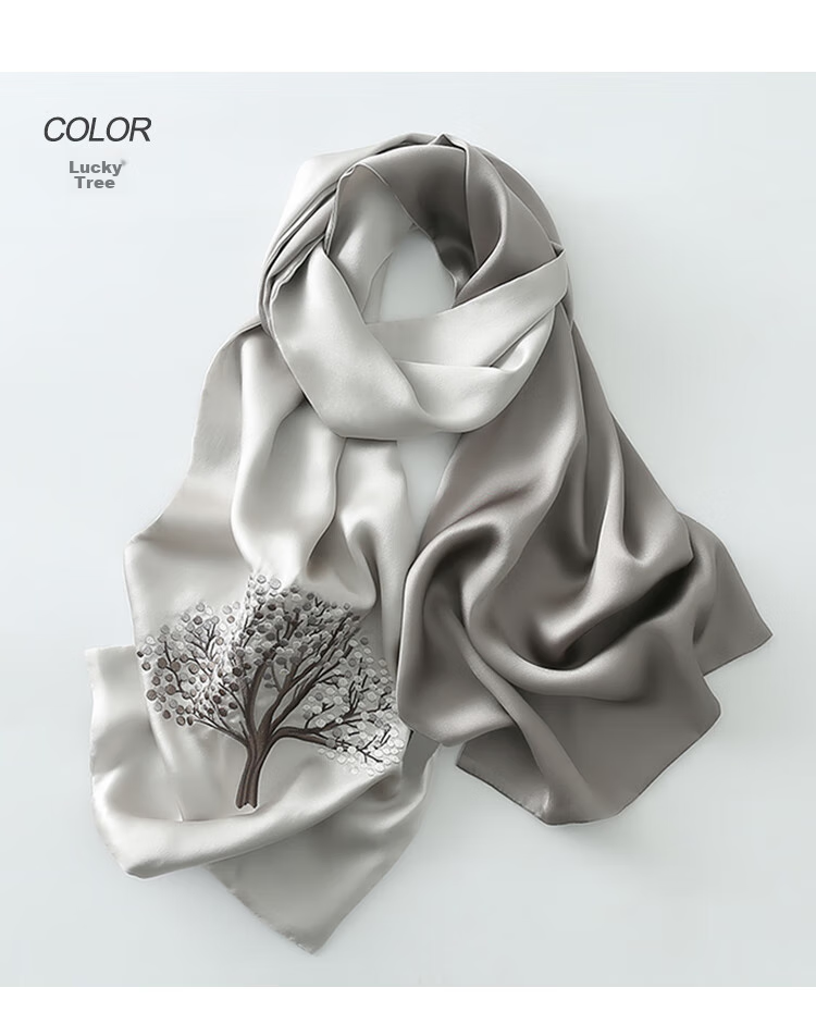 Shanghaigushi Silk Scarf for Women, Double-Layer Embroidery, 100% Mulberry Silk, Gift Box for Mom on Mid-Autumn Festival, Birthday Present, Purple And White 18