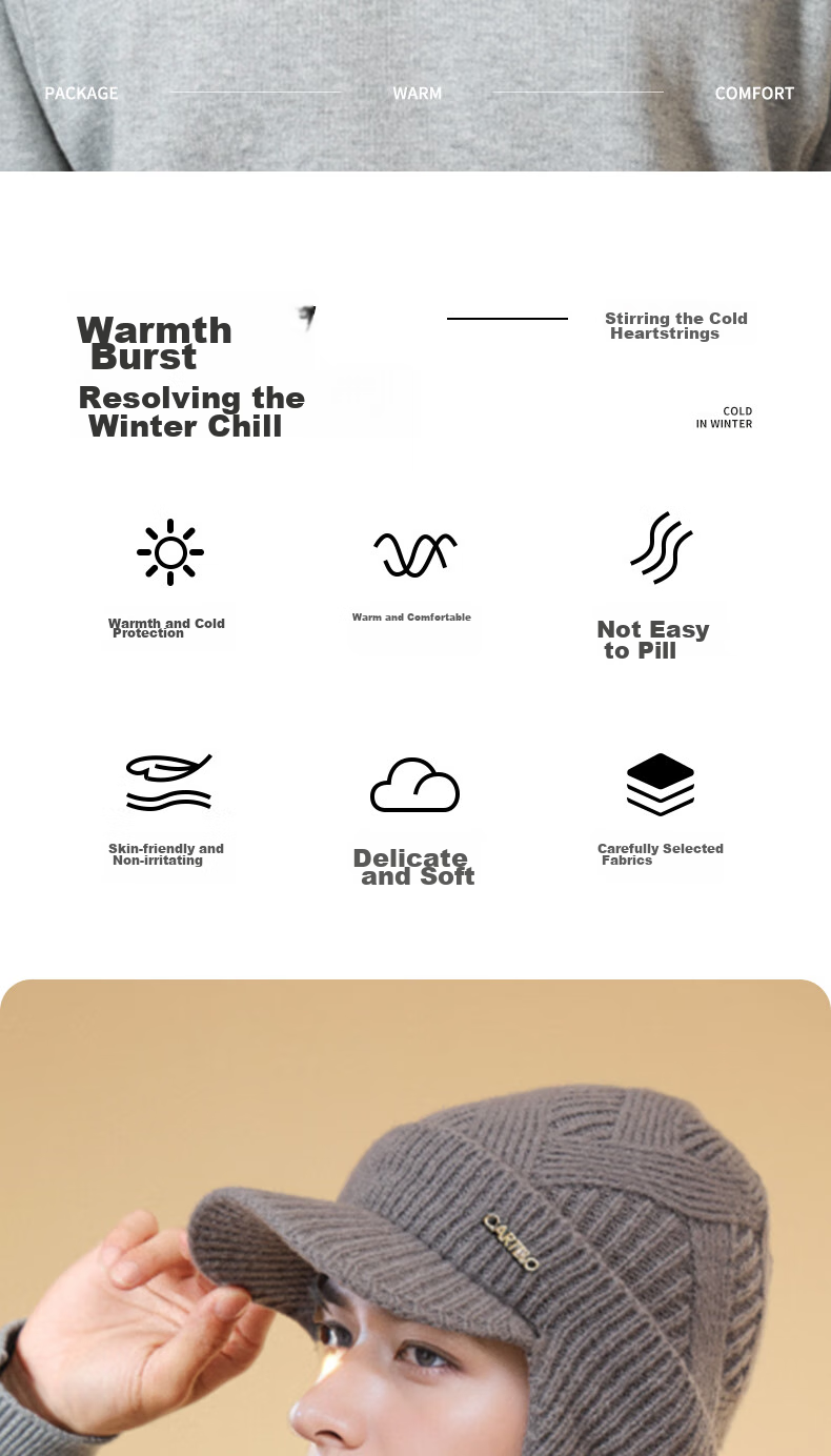 CARTELO Men's Hat, Autumn And Winter Warm Knitted Cap, Fleece-Lined Thickened Cycling Cold-Proof Knitted Hat And Neck Gaiter Two-Piece Set 2