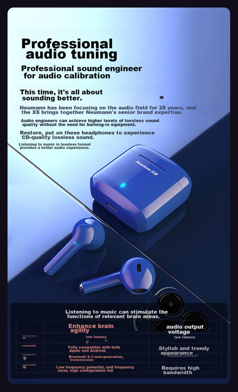 Newmine X9Pro Active Noise Cancelling In-Ear True Wireless Bluetooth Earphones High-Quality Sound Long Battery Life 25 Years New Model Top 10 Compatible with Apple Huawei Xiaomi Black 10