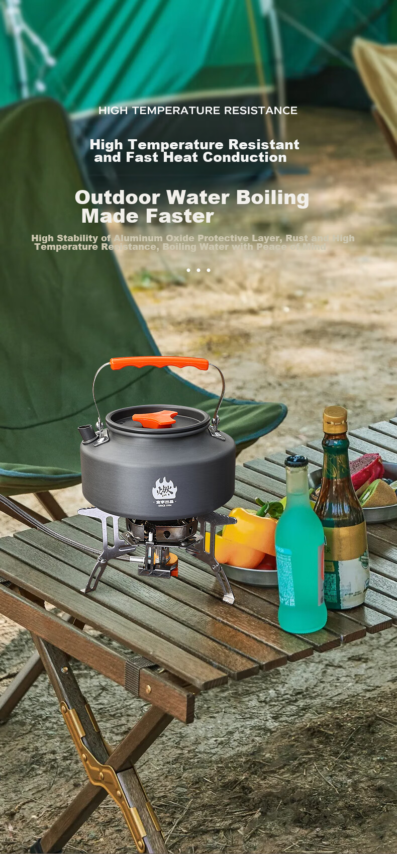 Jinyu Outdoor Cookware, Portable Stove Pot Set, Three-In Camping Cookware, Frying Pan, Kettle, Aluminum Alloy Outdoor Stove Kit 5