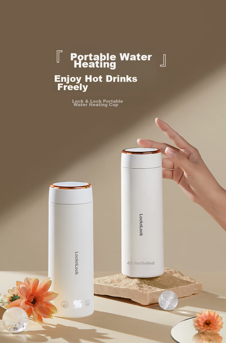 Locknlock Portable Electric Kettle, Outdoor Travel Electric Water Boiler, Electric Water Cup, Hot Water Cup, Business Trip Electric Kettle, Electric Heating Water Cup EJC3435WHT 1