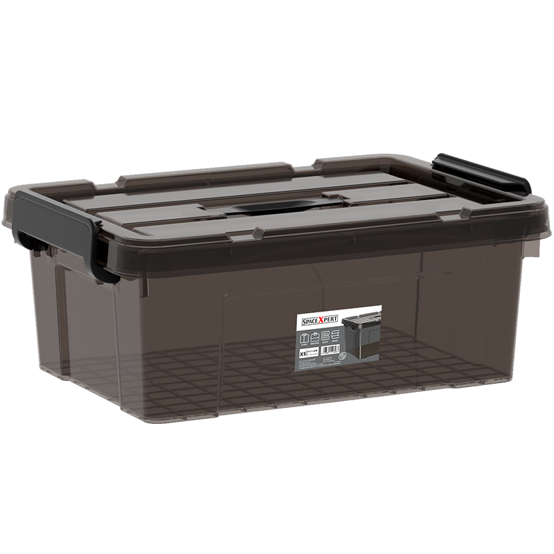 SPACEXPERT Plastic Storage Box, Clothes Organizer, Car Trunk Container, 12L Transparent Tea Color, 1 Piece with Handle